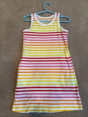 Kids Primary Sleeveless Rainbow Stripe Tank Dress with pockets